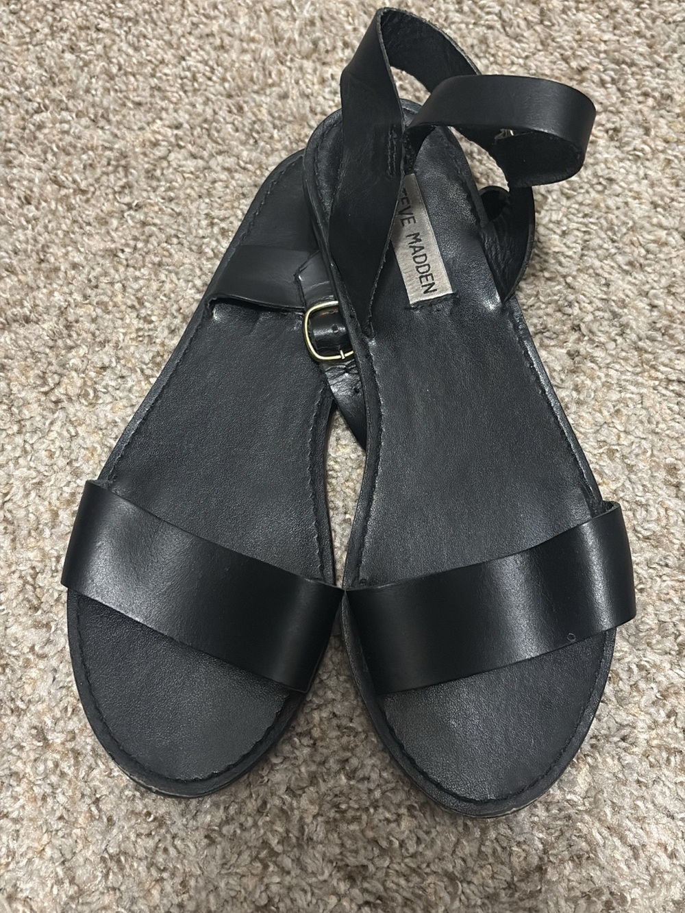 Steve Madden Black Leather Strap Sandals with Ankle Buckle